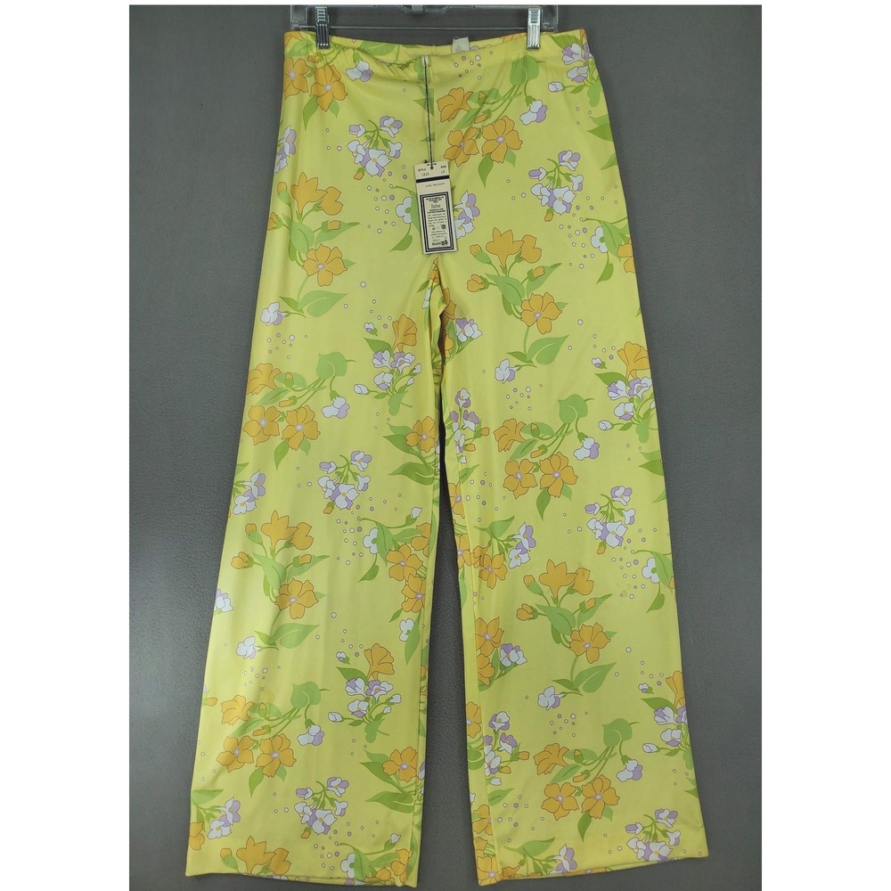 Dalton Wide Leg Pants Womens 14 Yellow Floral Retro‎ 70s Polyester NEW